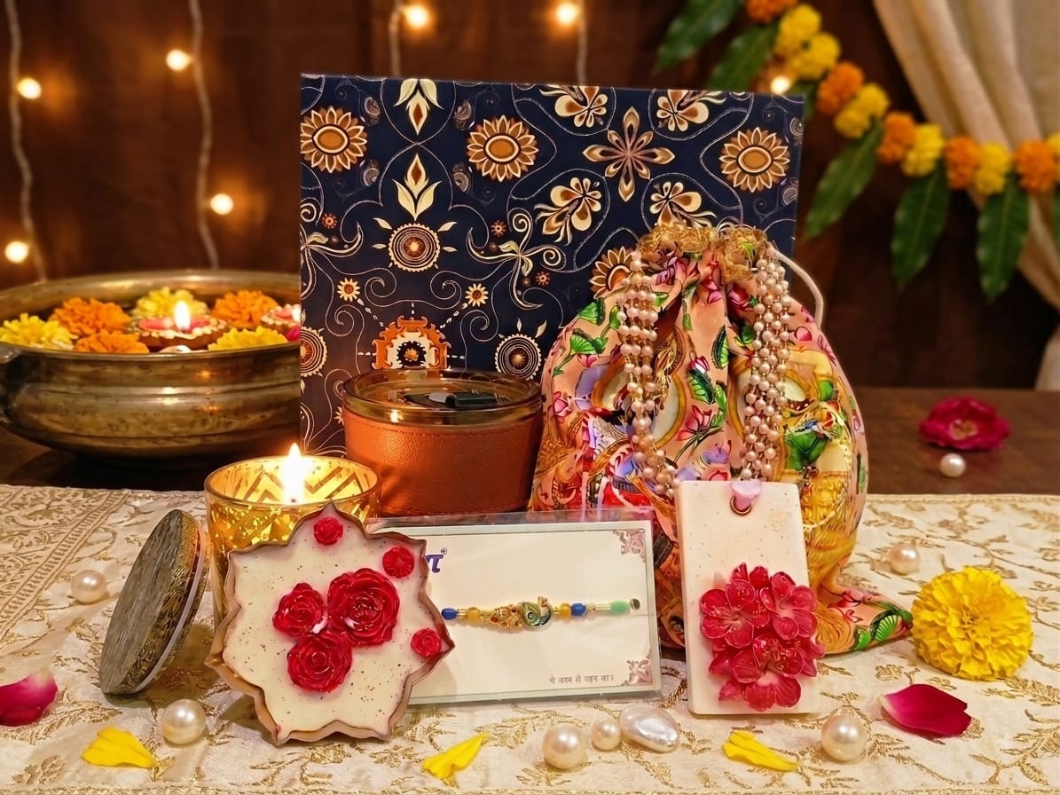 Bhai-Behen Rakhi gift hamper with premium soy candles for siblings