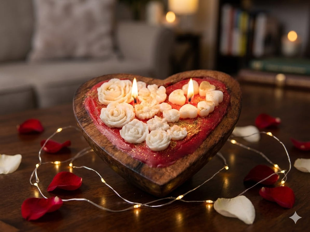 Wrapped in Red-Wooden Heart shaped candle