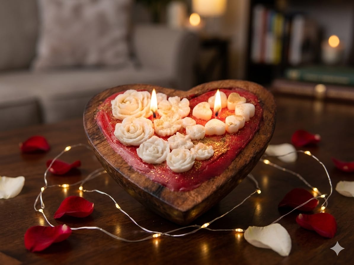 Wrapped in Red-Wooden Heart shaped candle