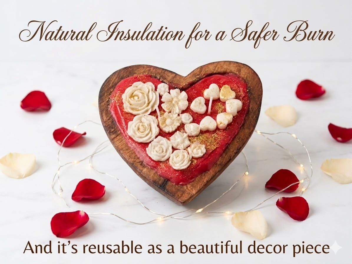 Wrapped in Red-Wooden Heart shaped candle