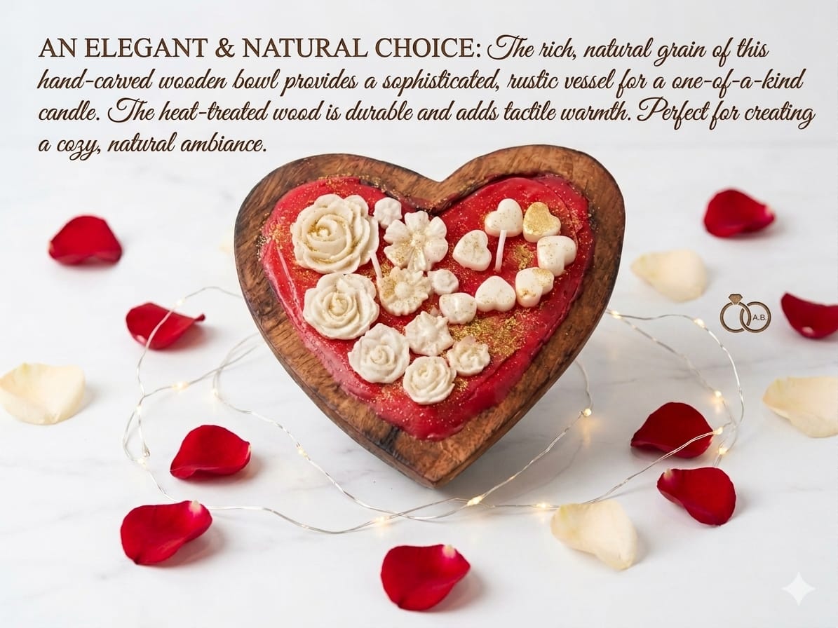 Wrapped in Red-Wooden Heart shaped candle