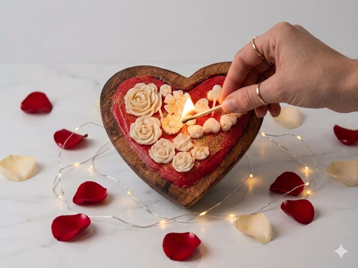 Wrapped in Red-Wooden Heart shaped candle