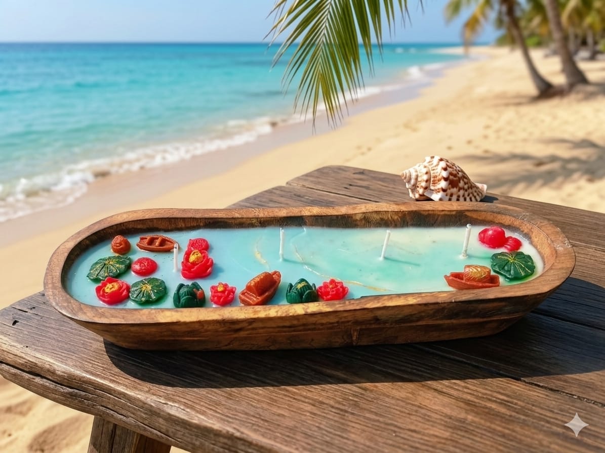 Beach theme Wooden tub candle - Refill Wooden tub candle