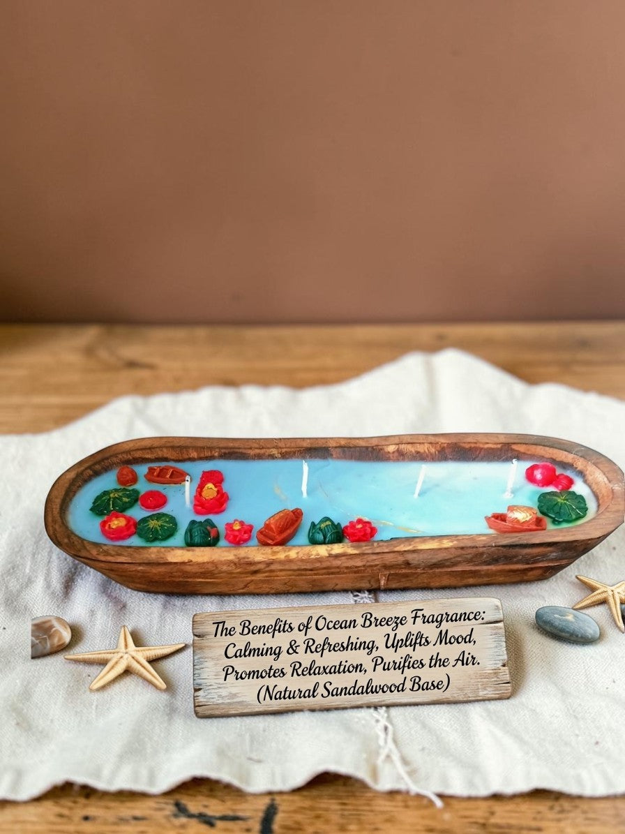Wooden Tub Candle | Beach Theme Refillable Soy Candle