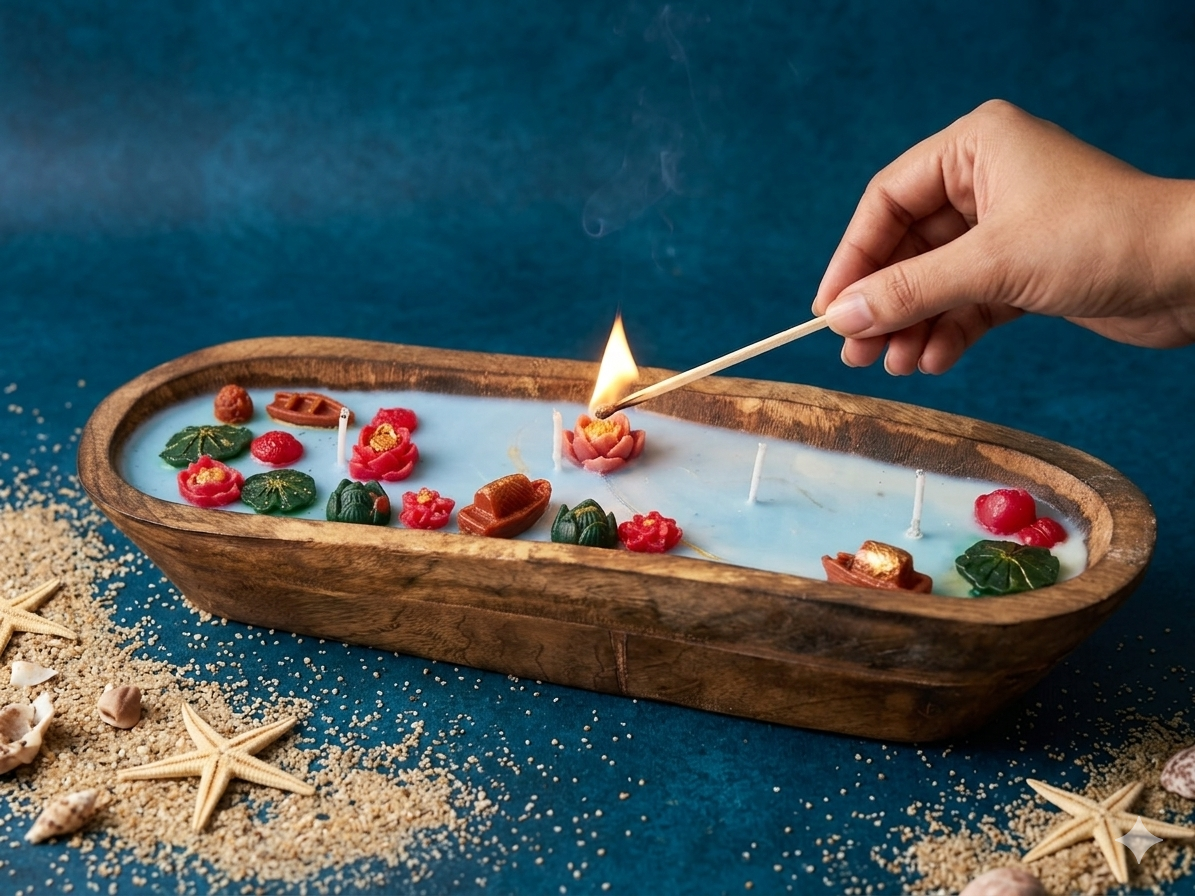 Beach theme Wooden tub candle - Refill Wooden tub candle