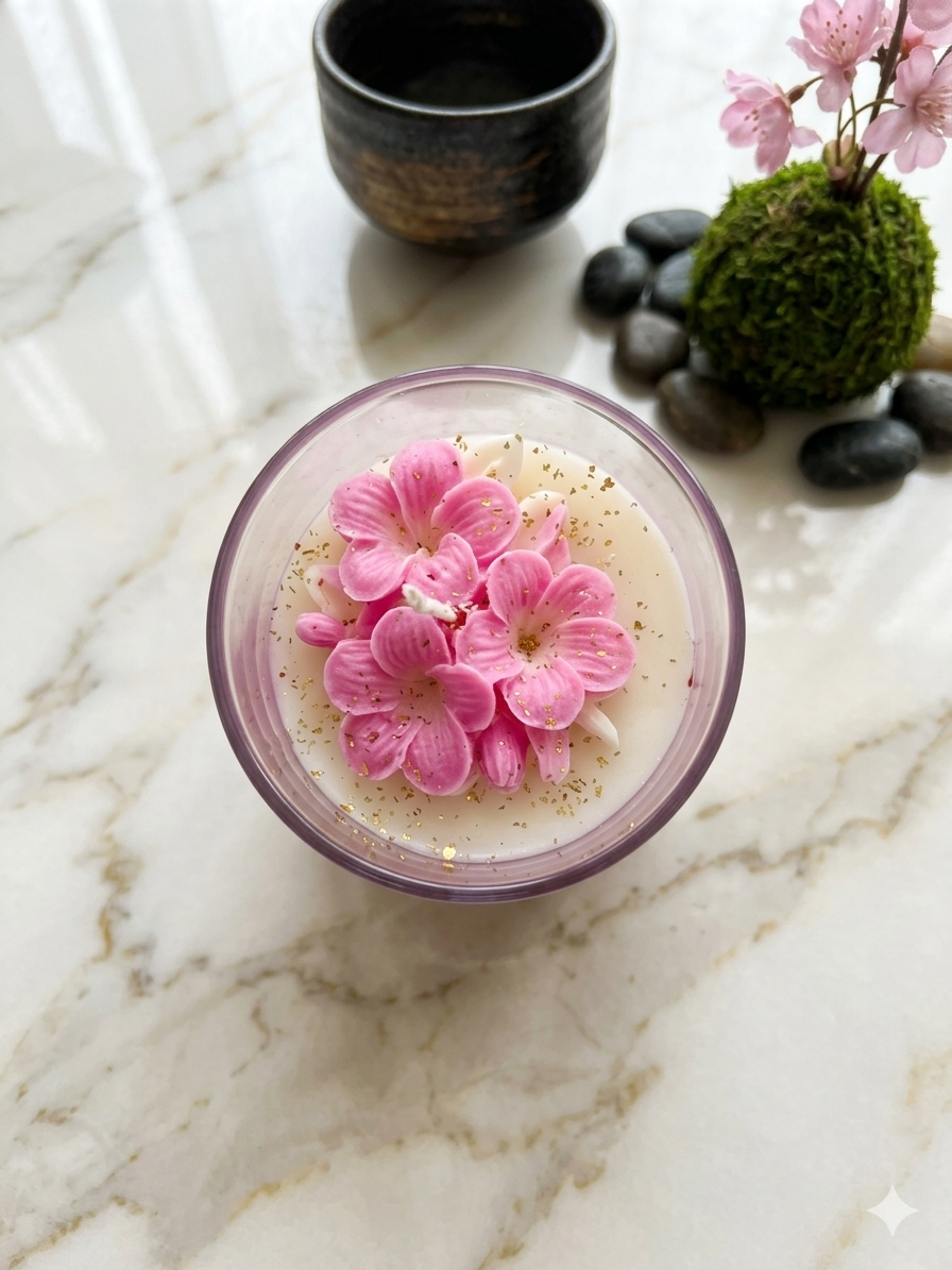Close-up of the clean-burning cotton wick and smooth pool of a Melange Aroma Fresh & Floral soy wax candle, highlighting its premium fragrance release.
